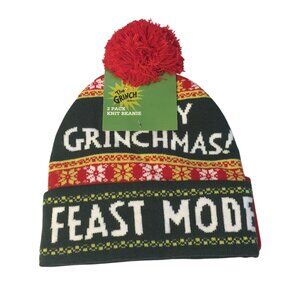 The Grinch Knit Beanies Set of 2 FEAST MODE Green Red Bioworld OSFM
